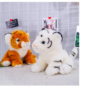 A pair of lifelike plush tiger toys featuring realistic orange and white stripes for kids