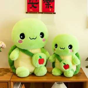 Cute green turtle plush toys with apple backpack decorations