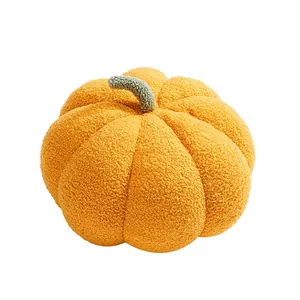 Soft orange pumpkin decorative throw pillow made of textured sherpa fleece fabric