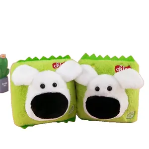 Paire de peluches chien à gros nez vert design sachet de chips pour sac ou cadeau