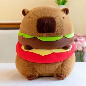 Süßes Capybara-Plüschtier mit einem einzigartigen und kreativen Hamburger-Design-Detail.