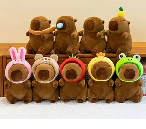 Collection of adorable Capybara plush toys with various fruit and animal hats for kids