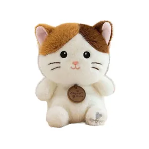 Adorable tricolor calico cat plush toy sitting doll perfect for desk or shelf decor