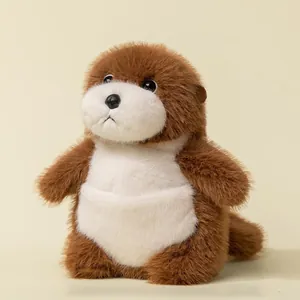 Cute brown sea otter plush toy with soft fluffy texture for kids birthday gifts
