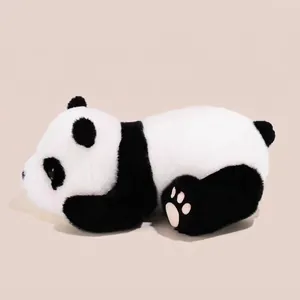 Detailed macro view of the soft panda plush doll with realistic fur and pink paw pads