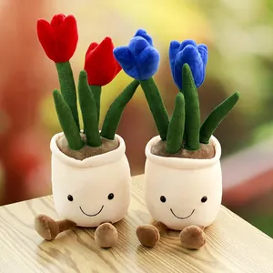 Adorable smiling tulip plush potted plant toys for cozy home and room decoration