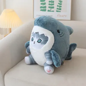 Cute shark cat plush toy cat in shark costume soft stuffed animal doll for kids gift
