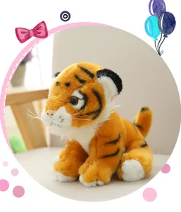 Detailed realistic tiger cub plush toy with soft orange fur and black stripes for kids