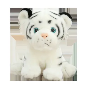 Adorable white tiger plush toy mascot with blue eyes and realistic black stripes for kids