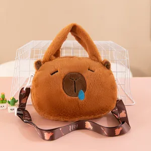 Adorable plush Capybara handbag featuring a sleepy face and brown adjustable strap
