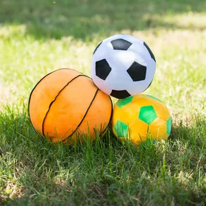 Juego de pelotas deportivas de peluche con fútbol y baloncesto para niños en césped