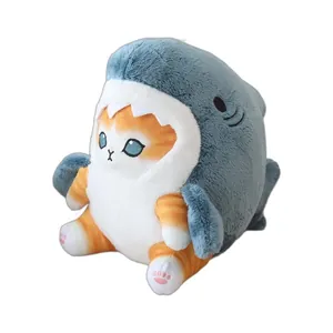 Cute shark cat plush toy ginger cat wearing shark costume soft doll pillow creative gift
