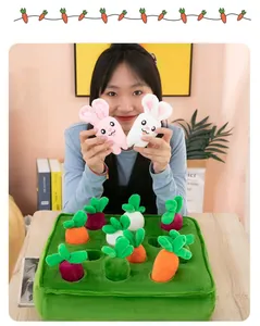 Toddler carrot pulling plush toy set with bunnies for early skill development