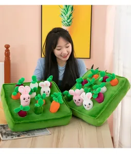 Educational pulling radish plush toy set for toddlers showing interactive play scene.