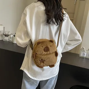 Lindo Bolso de Felpa de Carpincho de Terciopelo de Visón Bolso Cuadrado Pequeño para Mujeres Niñas Forma de Animal Bolso de Teléfono