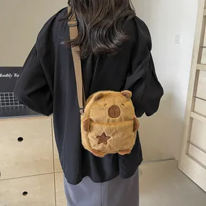 Bolso bandolera de peluche Capybara con piel sintética suave y correa ajustable para niñas