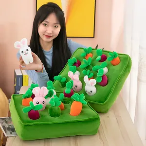Plush pull-radish toy set for toddlers with colorful carrots and bunnies early learning gift.
