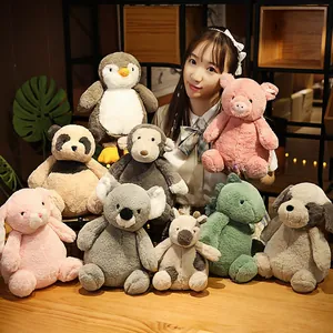 Collection of cute animal plush toys featuring penguin, dinosaur and pig stuffed dolls