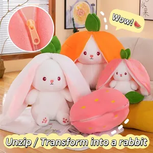 Transforming Strawberry Carrot Rabbit Plush Toy Reversible Bunny Doll Soft Stuffed Animal Pillow For Kids Girls Gift