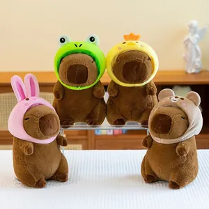 Cute Capybara Plush Toy Stuffed Animal Wearing Animal Hat Rabbit Frog Duck Cosplay Soft Plushie Doll Healing Gift For Kids Women