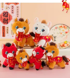 Detailed set of 2026 Chinese Zodiac horse plush toys in festive New Year setting