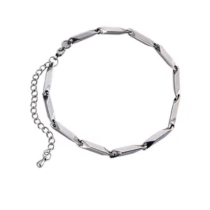 Unisex Minimalist Titanium Steel Bamboo Joint Chain Bracelet And Necklace Trendy Silver Geometric Link Jewelry Accessory For Men Women