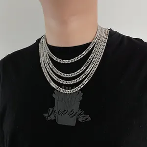 Collar de Cadena de Eslabones Cubanos de Acero de Titanio Minimalista para Hombre Mujer Unisex Hip Hop Cierre de Palanca Plata