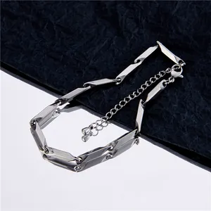 Minimalist unisex titanium steel bamboo joint link bracelet with reflective mirror surface