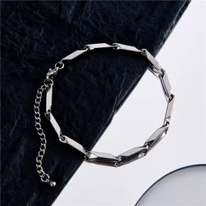 Minimalist stainless steel bamboo joint bracelet with adjustable extension chain for men