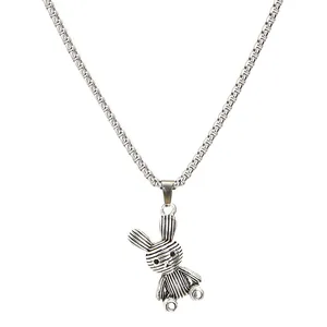 Hip-hop style titanium steel necklace featuring a unique striped rabbit bear pendant