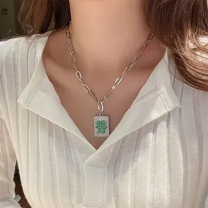 Stylish Mahjong Fa character pendant necklace with silver chunky chain for women jewelry