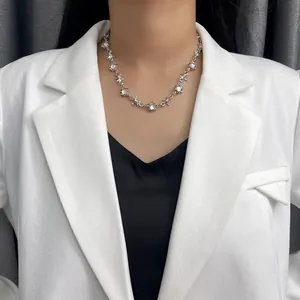 Hip Hop Barbed Wire Necklace For Women Men Y2K Punk Titanium Steel Barbed Wire Bracelet Synthetic Moonstone Choker Jewelry