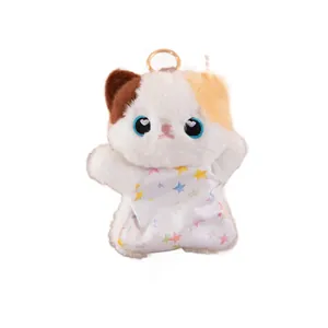 Adorable calico cat plush stress relief bean bag toy featuring a star pattern apron