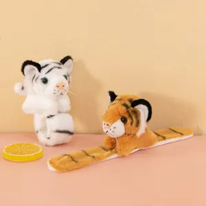 Adorable plush tiger slap bracelet toy for kids available in white and orange patterns