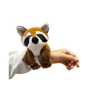 Adorable brown raccoon plush slap bracelet toy soft animal wrist band for kids gift