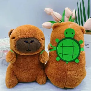 Adorable 20cm brown capybara plush toy with a cute green turtle backpack accessory