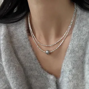 Collana di Perle Artificiali di Lusso per Donna Catena a Clavicola Stile Argento Frantumato Bracciale Personalizzato Minimalista Gioielli