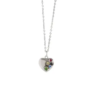 Collar de corazón de plata con piedras de cristal de colores para mujer