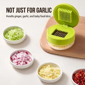 Manual press garlic chopper with stainless steel blades for kitchen vegetable dicing