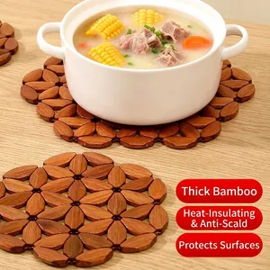 Bamboo Heat Resistant Placemat Geometric Spliced Non-Slip Coaster For Dining Table Hot Pot Dish Plate Pad Decorative Kitchen Mat