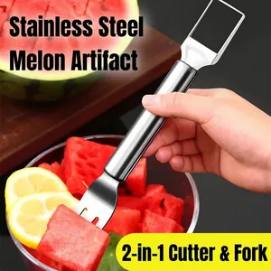 Multi-functional stainless steel 2-in-1 dual-head watermelon slicer and fruit fork tool