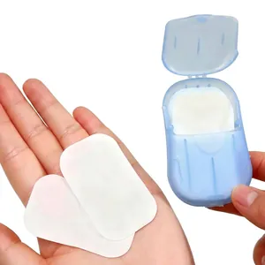 Hojas de jabón desechables portátiles en una caja azul para el lavado de manos