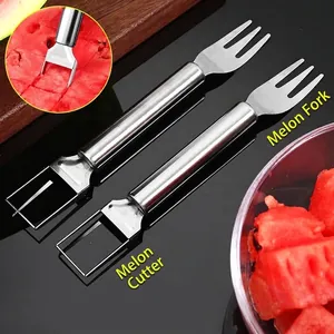 2-in-1 stainless steel watermelon slicer and fork for multipurpose fruit cutting