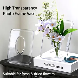 Vase Cadre Photo en Acrylique Minimaliste Moderne Vase à Fleurs Hydroponique Transparent Créatif Décoration de Bureau Maison