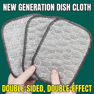 Silver wire dishcloth for kitchen cleaning with double-sided effective mesh texture.