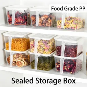 Food Grade PP Refrigerator Food Storage Box With Handle Sealed Stackable Transparent Kitchen Storage Container Bin Lid