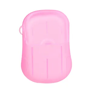 Hojas de jabón desechables rosa portátiles en estuche de viaje compacto para lavar manos