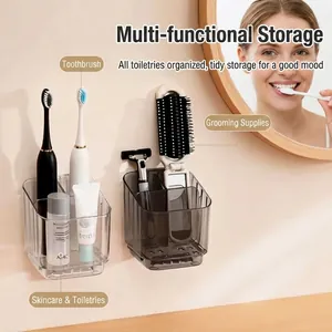 Wall-mounted multi-grid bathroom organizer rack for toothbrushes and skincare products