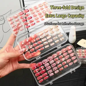 Boîte de rangement transparente à trois volets pour faux ongles de grande capacité