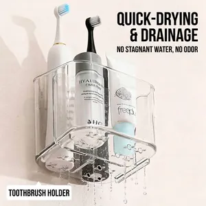 Minimalist wall-mounted transparent toothbrush holder and bathroom rack organizer